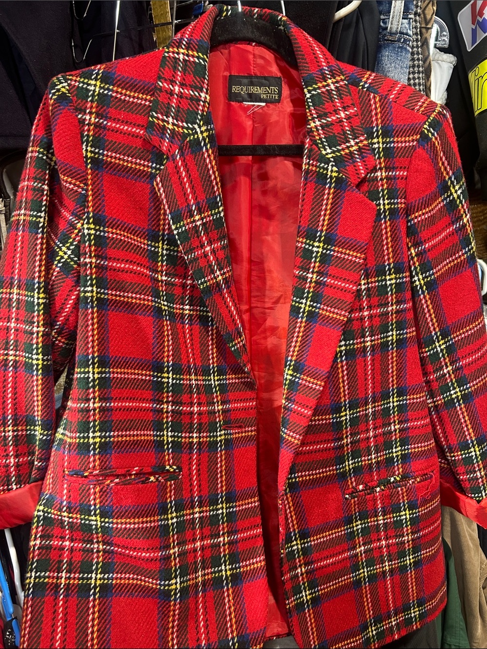 Requirements Red Plaid Blazer Jacket with Gold & Black Accents
